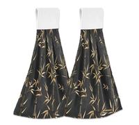 WDdZzyy Lot de 2 torchons de bain avec boucles de suspension en coton blanc William Morris Bambou Doré Noir