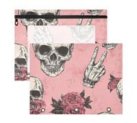 WDdZzyy Lot de 2 trousses à crayons avec tête de mort, majeur rose, pêche, avec 3 œillets renforcés, 3 perforateurs pour papier A4, lettres, enseignants, accessoires universitaires