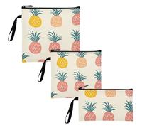WDdZzyy Lot de 3 sacs à goûter réutilisables avec fermeture éclair et motif ananas beige de dessin animé pour le travail, le bureau, les voyages, les pique-niques