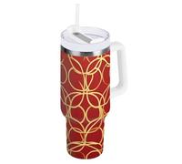 WDdZzyy Red Gold Geometric Lines New Year Gobelet sous vide de 1200 ml avec couvercle et paille - Bouteille d'eau réutilisable en acier inoxydable avec couvercle pour eau, thé glacé ou café