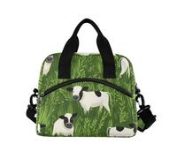 WDdZzyy Sac à déjeuner réglable pour filles avec bandoulière Motif vache blanche et herbe verte