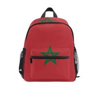 WDdZzyy Sac à dos d'école rouge avec drapeau du Maroc pour enfants de 6 à 8 ans avec laisse et étiquette de nom