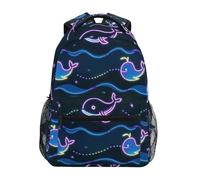 WDdZzyy Sac à dos fluorescent Whale Blue Wave pour grand enfant avec clip de poitrine pour l'école de 2e année garçons filles mochilas para la escuela