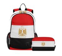 WDdZzyy Sac à dos pour garçon avec sac à déjeuner, motif drapeau égyptien, rouge et noir, sac à dos d'école pour filles de 10 à 12 ans