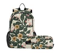 WDdZzyy Sac à dos pour garçon avec sac à déjeuner William Morris Pig Cyan Peach Cartable avec livre de déjeuner pour garçons de 9 à 10 ans