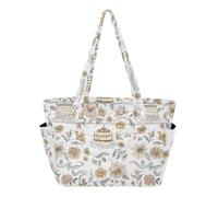 WDdZzyy Sac à main fourre-tout pour femme, sac à bandoulière pour le travail, les trajets quotidiens avec porte-gobelet, style William Morris, lignes simples, joli gâteau d'anniversaire floral