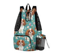 WDdZzyy Sac de plage avec cordon de serrage, sac de sport avec poches, sac à dos, sac à dos sec, séparation, style kawaii, cavalier, roi, épagneul