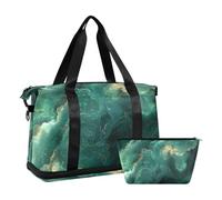 WDdZzyy Sac fourre-tout de luxe à texture marbrée verte et dorée avec poche humide, sangle réglable, sac fourre-tout de gym pour voyages d'affaires, pliable pour homme et femme