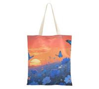 WDdZzyy Sac fourre-tout en toile avec poches Motif coucher de soleil sur la mer bleue de fleurs