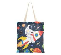 WDdZzyy Sac fourre-tout en toile Motif astronaute Bleu galaxie Taille M