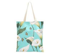 WDdZzyy Sac fourre-tout en toile pour femme avec poches et poignées Motif lys Calla Bleu sarcelle