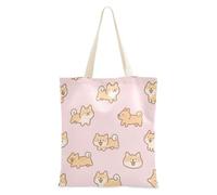 WDdZzyy Sac fourre-tout en toile réutilisable avec poches et poignées Motif chien Shiba Inu Rose