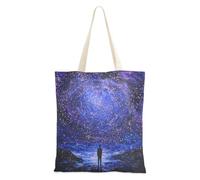WDdZzyy Sac fourre-tout en toile scintillante pour femme avec poches et poignées, motif ciel étoilé de minuit, cadeau d'hôtesse réutilisable