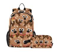 WDdZzyy Sacs à dos pour garçons avec boîte à déjeuner mignon dessin animé wapiti marron garçons sac à dos d'école avec boîte à déjeuner sac à livres boîte à déjeuner pour filles 7-10 ans