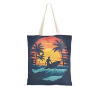 WDdZzyy Sacs à provisions en toile d'été coucher de soleil vague de mer pour les courses, cadeaux cool pour les amies, sacs fourre-tout en toile en vrac