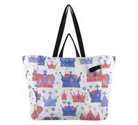 WDdZzyy Sacs fourre-tout en toile épaisse pour la cuisine, les courses, la plage, les cadeaux de fête de mariage, rouge, blanc et bleu avec couronne Union Jack