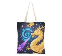 WDdZzyy Sacs fourre-tout en toile pour femme avec poches et poignées, motif abstrait, ciel nocturne, étoiles, dragon jaune, cadeau d'anniversaire