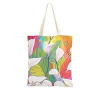 WDdZzyy Safari Calla Lily Rainbow Flower Sac fourre-tout en toile pour femme avec poches et poignées réutilisables
