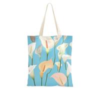 WDdZzyy Sweet Calla Lily Flower Sacs en toile bleue avec poignées pour femme avec poches avec poignées réutilisables en toile cadeaux mignons