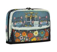 WDdZzyy Trousse à crayons rétro chic avec fermeture éclair Motif chats bleus russes