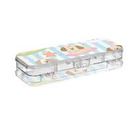 WDdZzyy Trousse à crayons rigide à deux étages avec motif de chien de vacances marron mignon pour enfants avec fermeture à pression et couvercle