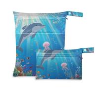 WDdZzyy Whale Animal Sea Dolphin Blue Sea Lot de 2 sacs de bain humides lavables pour bébés avec poignées pour le voyage