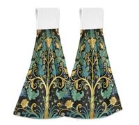 WDdZzyy William Morris Green Life Tree Lot de 2 essuie-mains avec boucle Blanc