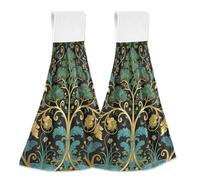 WDdZzyy William Morris Green Life Tree Lot de 2 serviettes de bain en coton avec boucle