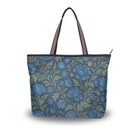 WDdZzyy William Morris Indigo Floral Pattern Silk Fabric Zipper Purse and Handbags Trendy Handbags for Women Trendy, William Morris Motif floral indigo, Medium