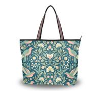 WDdZzyy William Morris Sac à main réutilisable en cuir avec fermeture éclair Motif oiseaux et fleurs Bleu, William Morris Oiseaux Fleur Bleu, Large