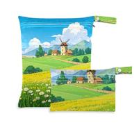 WDdZzyy Yellow Daisy Fairytale Town Lot de 2 sacs humides lavables pour maillot de bain avec poignées pour le yoga