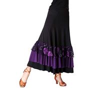 Wdfnexalai Costume de danse flamenco Valse à paillettes longue jupe, Noir et violet., Taille unique