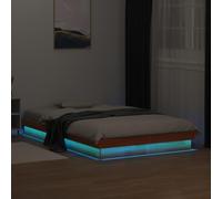 WDGJJFECNMUEHI Bois de pin Massif LEDs RVB Brun 135 x 190 cm | Cadre de lit à LED sans matelas 135x190 cm bois massif sommier inclus bandeau lumineux télécommandé chambre adulte