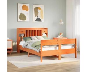 WDGJJFECNMUEHI Pin Massif avec étagères de Rangement Brun 160x200 cm | Lit bibliothèque avec rangement en pin massif cire marron 160x200 cm sans matelas, sommier à lattes inclus, tête de étagères