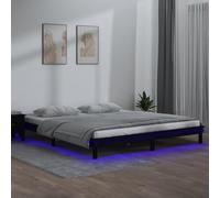 WDGJJFECNMUEHI Pin Massif LED éclairé Sobre Intemporel Noir 140x190 cm | Cadre de lit à LED sans matelas noir 140x190 cm bois massif avec éclairage RGB et sommier à lattes, lit plateforme moderne