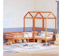 WDGJJFECNMUEHI Pin Massif lit Banc Dossier 100x200 cm Brun | Ensemble lit et banc avec toit 100x200 cm bois pin massif design moderne chambre enfant sans matelas