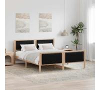 WDGJJFECNMUEHI Pin Massif tête et Pied de lit intégrés 150 x 200 cm Marron | Cadre de lit Marron et noir 150x200 cm en pin massif avec tête de et pied de lit rembourrés pour chambre moderne