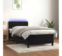 WDGJJFECNMUEHI Sommier à Lattes de lit avec Matelas et LED Noir 90x190 cm - Complet Matelas Ressorts ensachés surmatelas 5 cm Velours tête de lit réglable Bande LED RGB USB