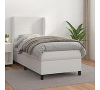WDGJJFECNMUEHI Sommier à Lattes de lit met matras Grand Lit 90x200 cm Wit Similicuir Stevig Bedframe met Hoofdbord Verstelbaar Inclusief Pocketvering Matras en Topmatras voor Slaapkamer