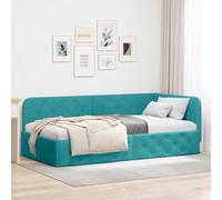 WDGJJFECNMUEHI Velours Doux Design en L Turquoise 90 x 190 cm | Cadre de lit d'angle Turquoise 90x190 cm Velours, Canapé Lit 3 Places avec Lattes Fixes, Design Moderne Gain de Place pour