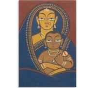 WDHBI HEKA Affiche de Jamini Roy Exposition chrétienne Art Mural Peinture Moderne sur Toile Motif mère et Enfant pour la décoration du Salon Image 45x65cmx1 Cadre NO