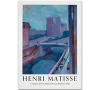 WDHBI HEKA Affiches d’Henri Matisse La Silhouette de la cathédrale Notre-Dame la Nuit Peinture Murale sur Toile Tableau rétro Décoration du Salon 15x20cm sans Cadre
