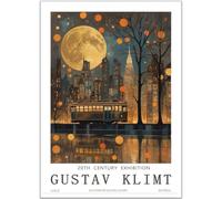 WDHBI HEKA Gustav Klimt Art Mural Gustav Klimt Exposition Peinture sur Toile Vue De Nuit Impressions Affiches De Style Moderne pour La Maison Décoration Photo 35x50cmx1 Non encadré