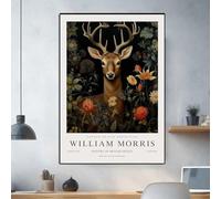 WDHBI HEKA William Morris Art Mural William Morris Toile Peinture Cerf Parmi Les Fleurs Impressions Affiches de Style Moderne pour la décoration de la Maison Photo 35x50cmx1 Non encadré