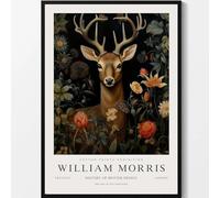 WDHBI HEKA William Morris Art Mural William Morris Toile Peinture Cerf Parmi Les Fleurs Impressions Affiches de Style Moderne pour la décoration de la Maison Photo 55x75cmx1 Non encadré