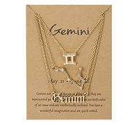 Wdhybwcx 3pcs / Set Pendentif Zodiaque Signe Astrologique en Carton 12 breloque Constellation Collier en Or bélier Cancer Lion Scorpion Collier Bijoux Cadeaux-Gemini-5, Couleur Or, 45cm