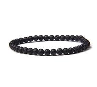 Wdhybwcx 4mm Chakra Perles Energy Bracelet Naturel Rond Agates Onyx Pierre Stretch Bracelet Bracelets pour Femmes Hommes Yoga Fait Main Bijoux-Lava,19CM
