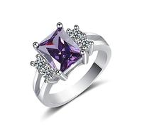 WDIYIEETN Bague de fiançailles en argent sterling 925 sertie d'un diamant violet avec améthyste créée taille émeraude (7)