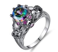 WDIYIEETN Bague de motard avec cristaux de couleur vintage - Crâne gothique - Pour cocktail, fête, motard, 8 UK, Or rose, oxyde de zirconium