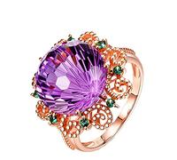 WDIYIEETN Bague élégante en or rose 18 carats avec améthyste naturelle et cristal violet sphérique (10)